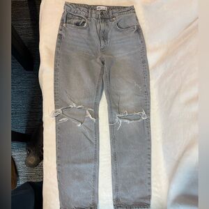 Zara Women’s Gray Ripped Straight Jeans
